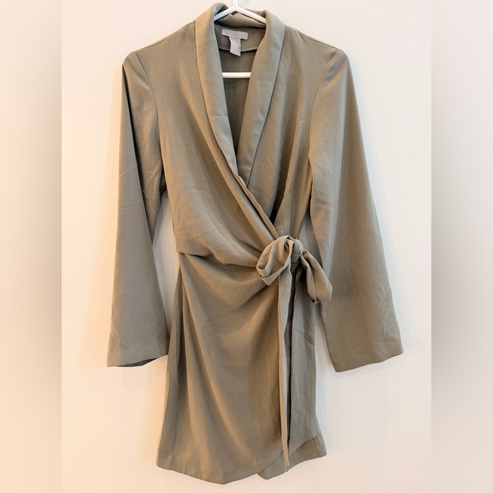 H&M taupe brown wrap asymmetrical mini dress size XS